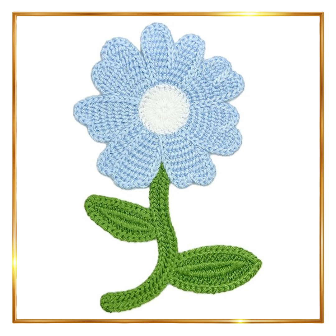 Crochet Sun Flower with Leaves Sew On Applique Patches