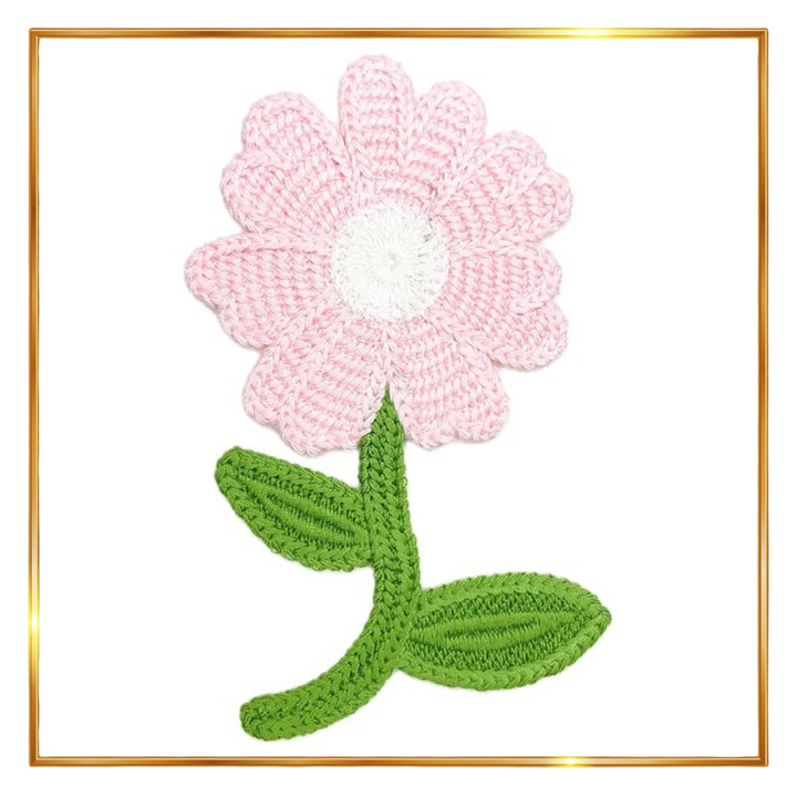 Crochet Sun Flower with Leaves Sew On Applique Patches