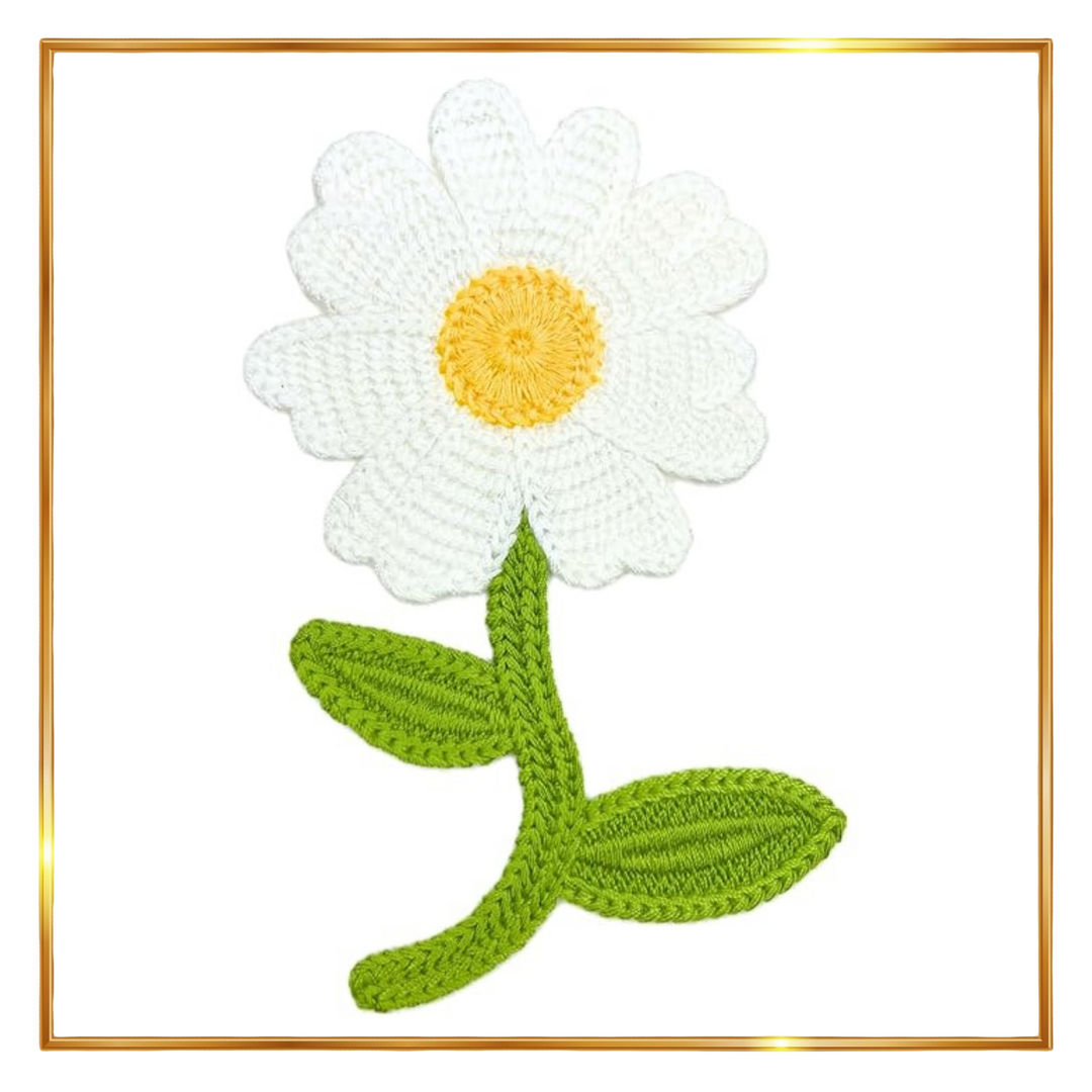 Crochet Sun Flower with Leaves Sew On Applique Patches