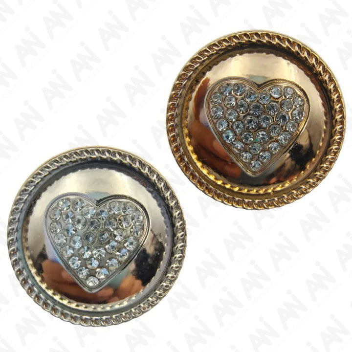 Rhine stone Heart Gold Metal Shank Button (Pack of 8 Buttons)