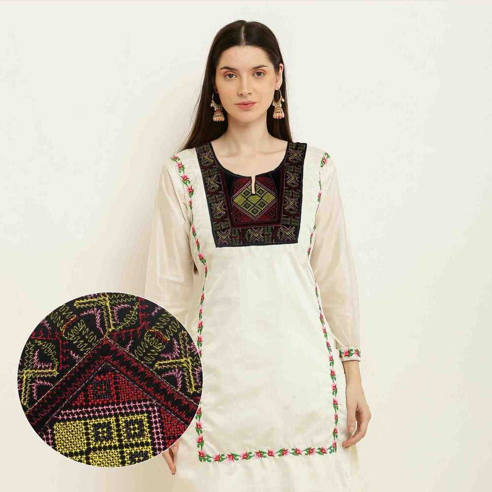 Vibrant color embroidered neckline adding bold ethnic charm to kurtis, salwar suits and festive fashion wear