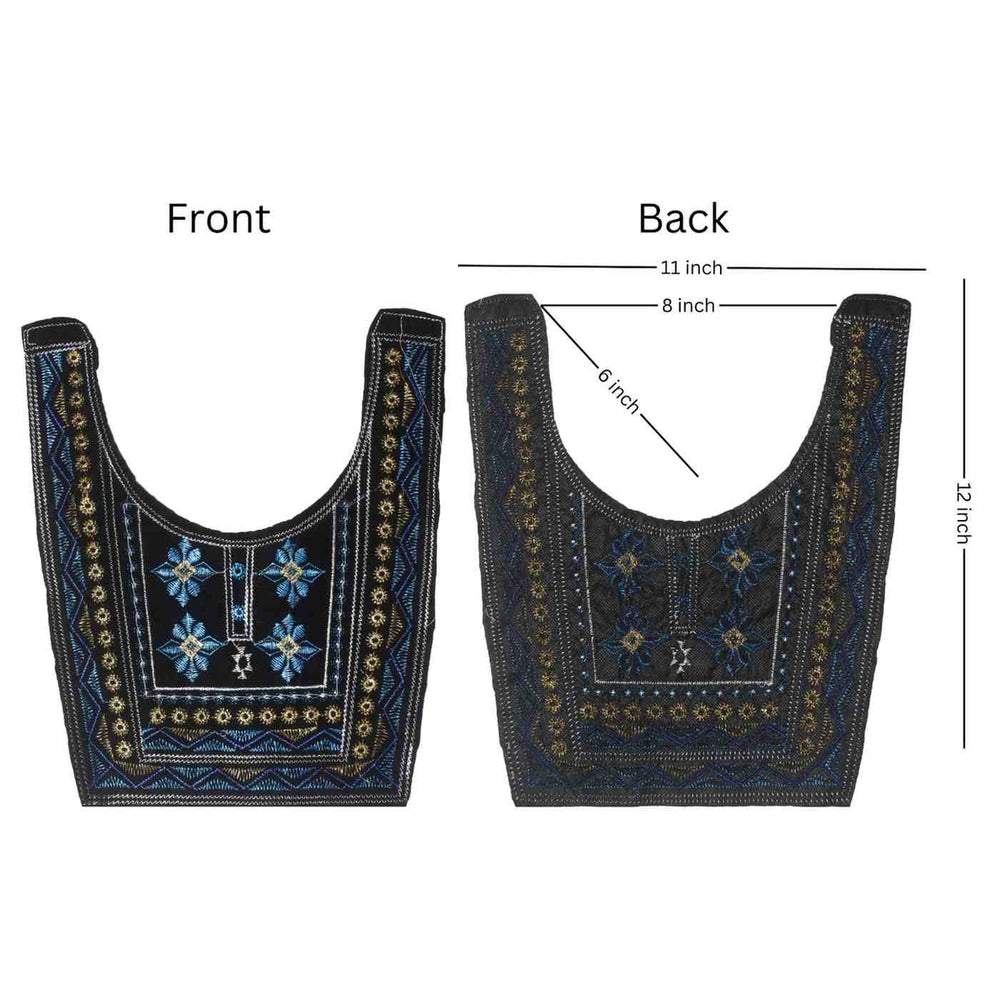 Vibrant folk art inspired neckline embroidery by Ani Accessories for traditional and fusion outfits