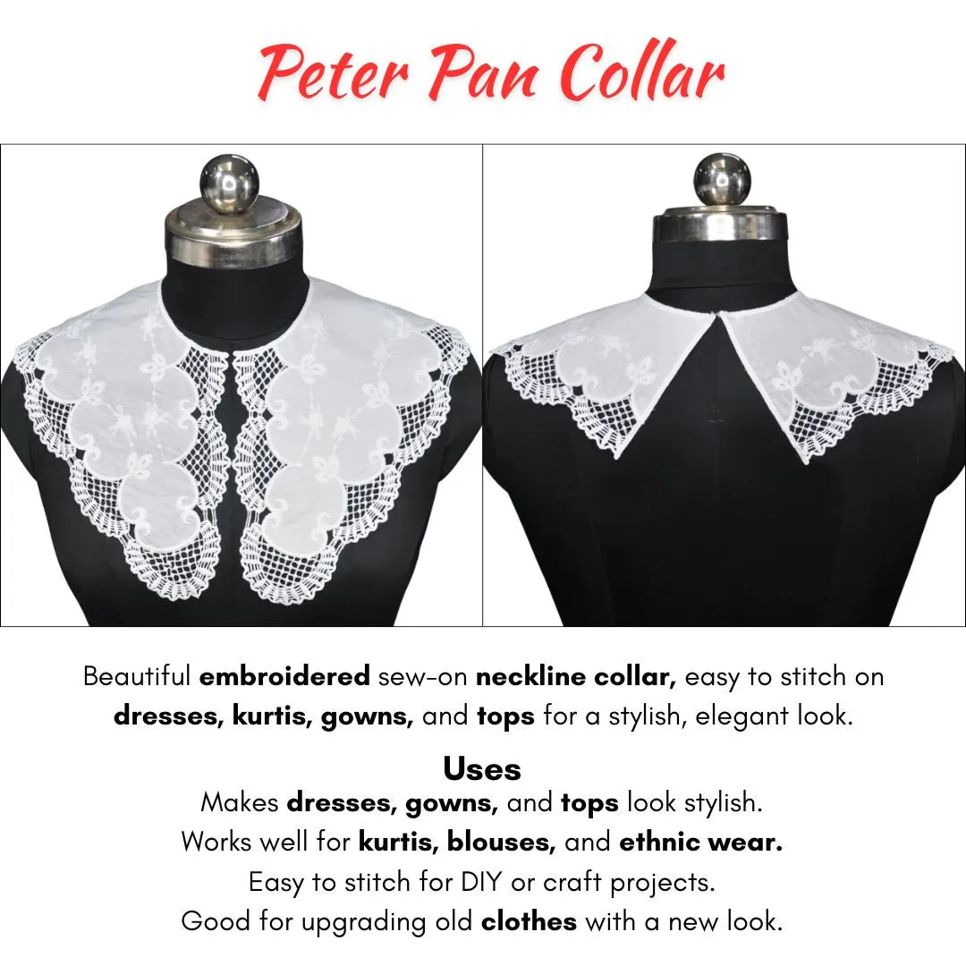 Vintage style Broderie Anglaise Peter Pan collar showcasing airy eyelet design and neat scalloped trim