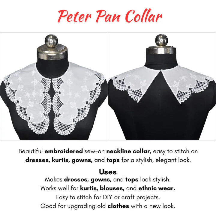 Vintage style Broderie Anglaise Peter Pan collar showcasing airy eyelet design and neat scalloped trim