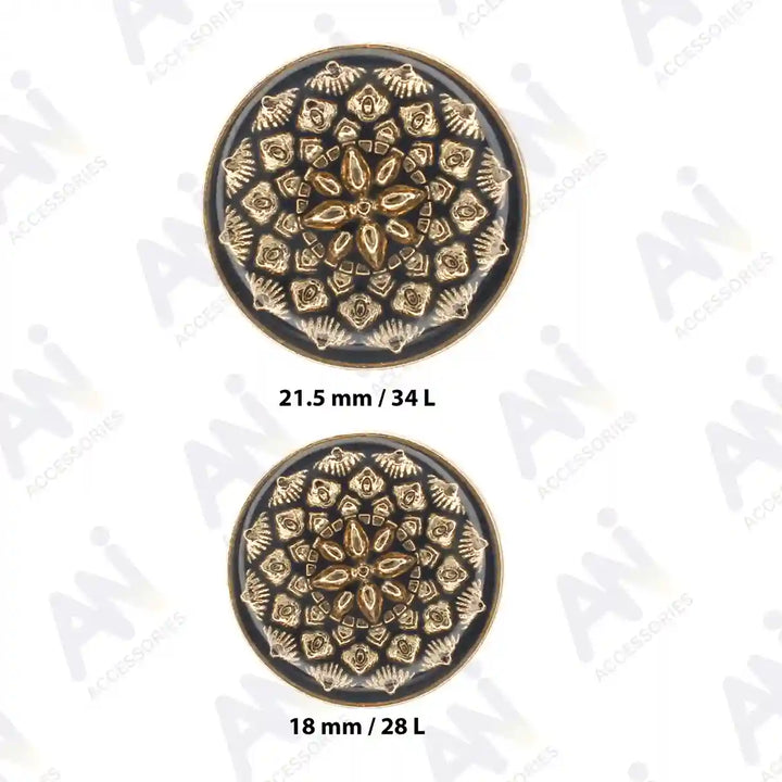 Black and Gold Intricate Floral Buttons