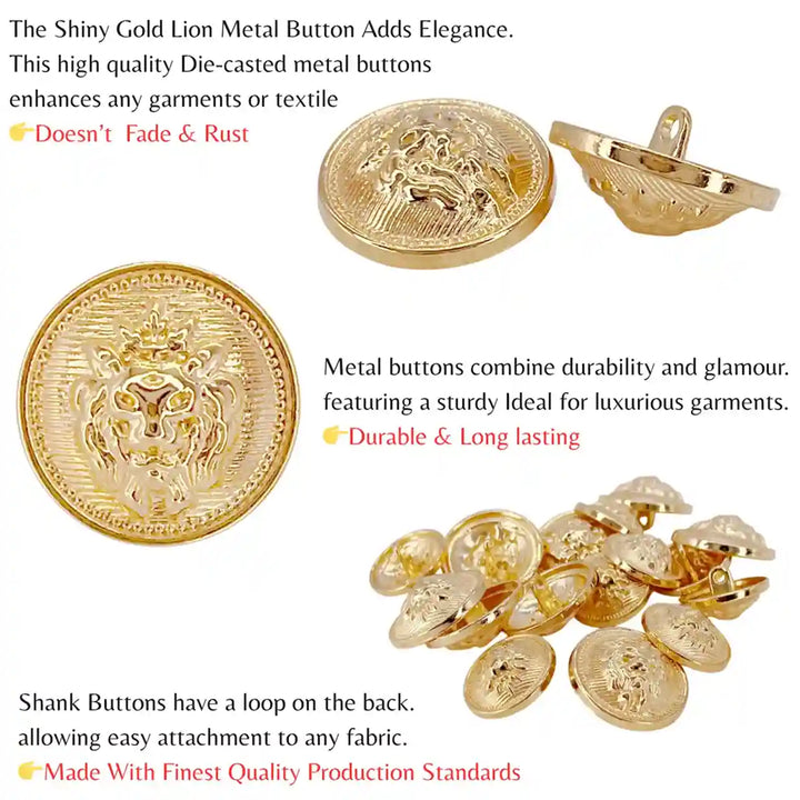 Lion Gold Color Metal Buttons