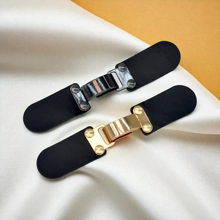 Black PU Snap Belt Buckle With Shiny Gold