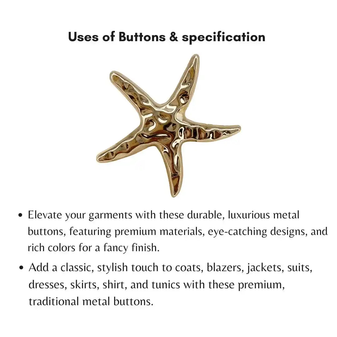 Star Shaped Golden Metal Buttons | 40mm(64L)