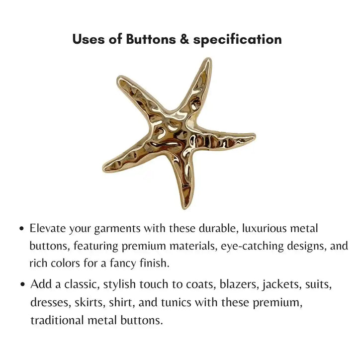 Star Shaped Golden Metal Buttons | 40mm(64L)