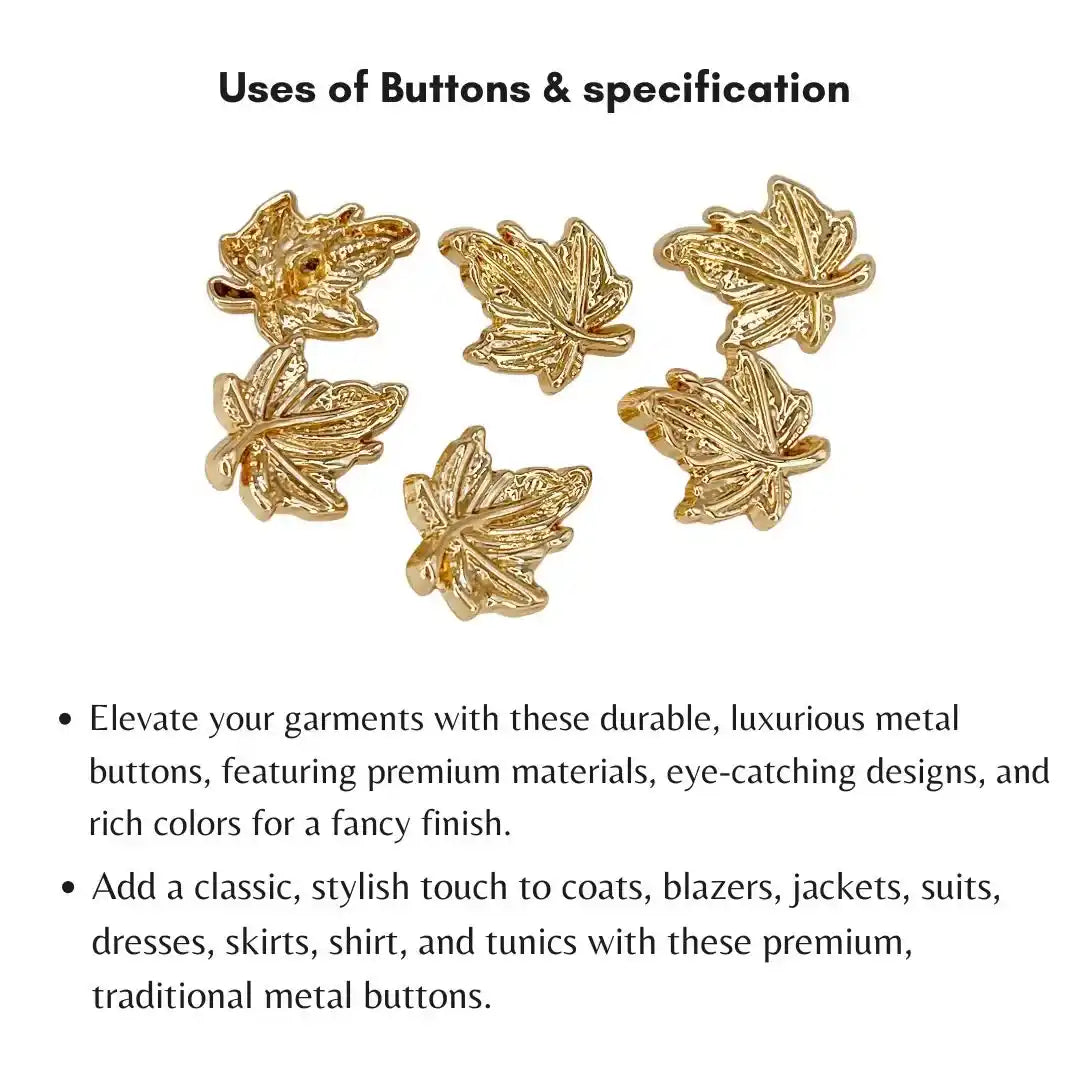Leaf Shaped Golden Metal Button | 20mm(32L)
