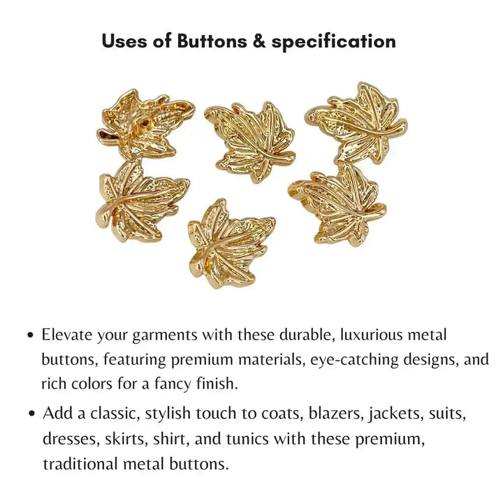 Leaf Shaped Golden Metal Button | 20mm(32L)