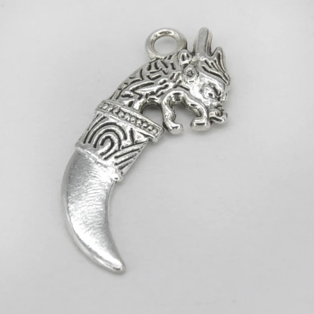 Silver Wolf Fang Metal Charm |13mm x 27mm