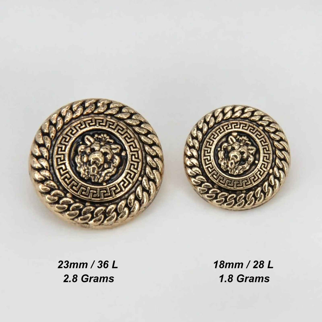 Antique Lion Motif Shank Metal Button | 18mm(28L) & 23mm(36L)