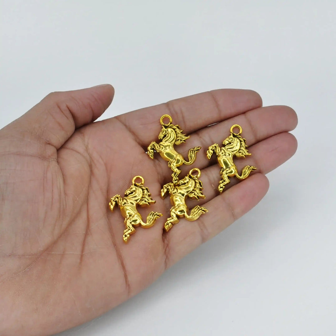 Golden Rearing Horse Metal Charms | 24mm x 30mm﻿