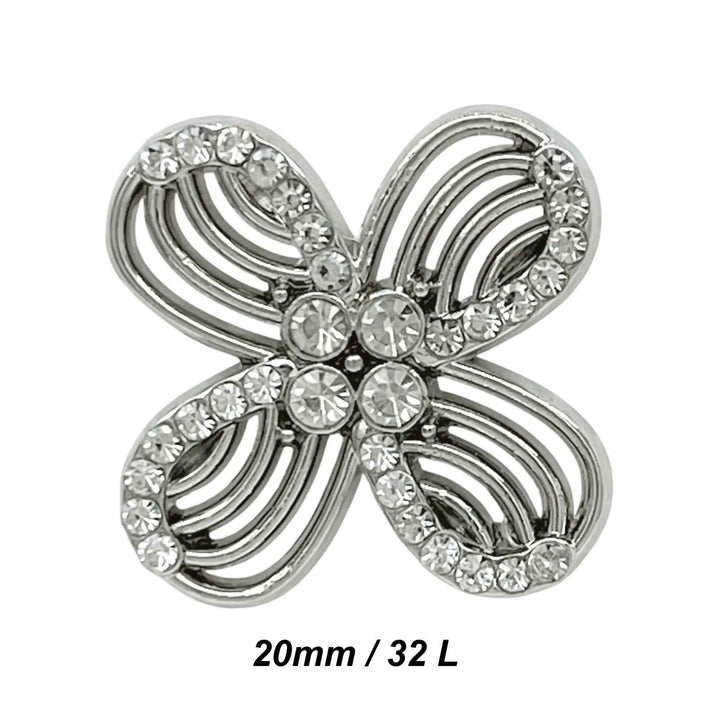 Floral Rhinestone Metal Buttons | 15mm(24L), 18mm(28L) & 20mm(32L)