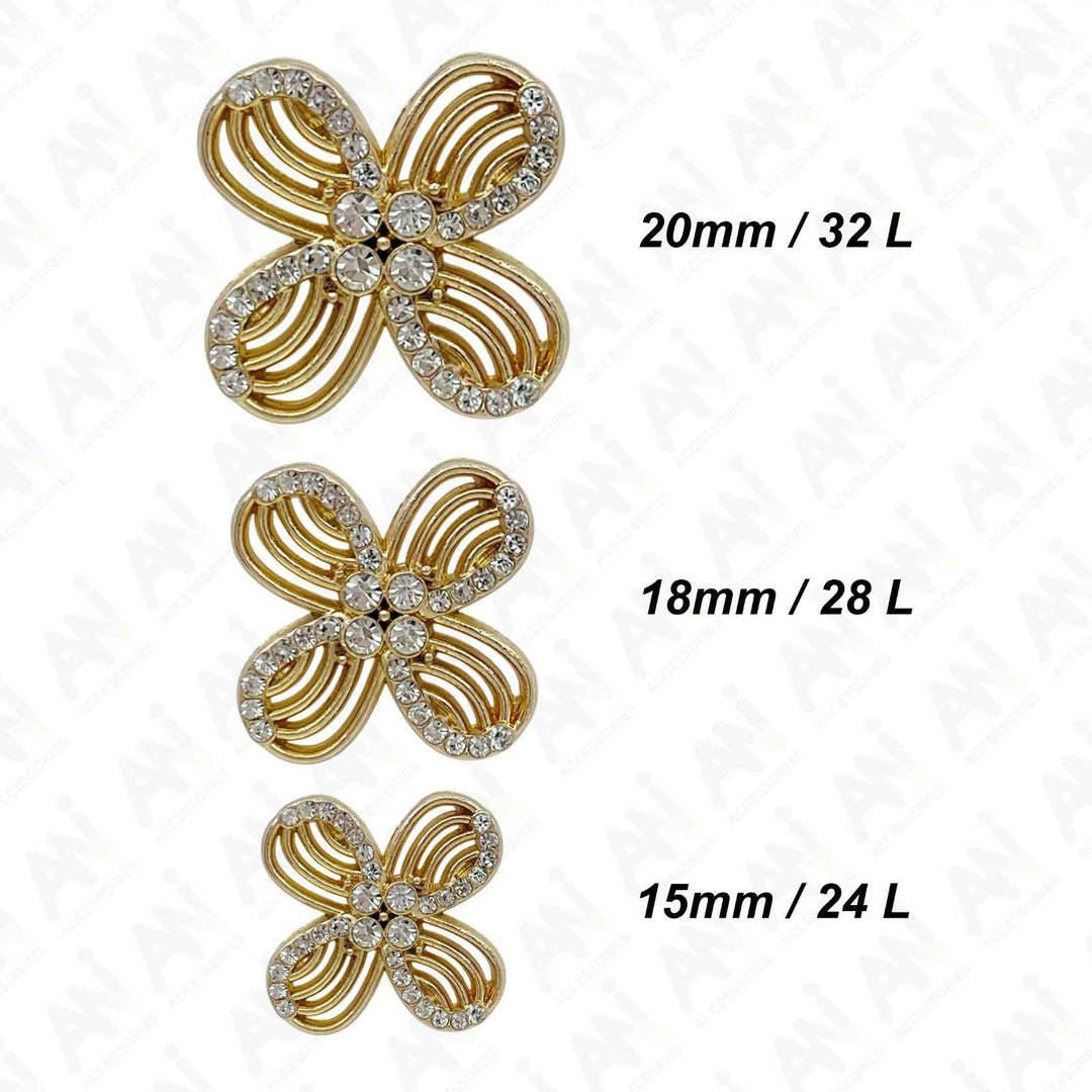 Floral Rhinestone Metal Buttons | 15mm(24L), 18mm(28L) & 20mm(32L)