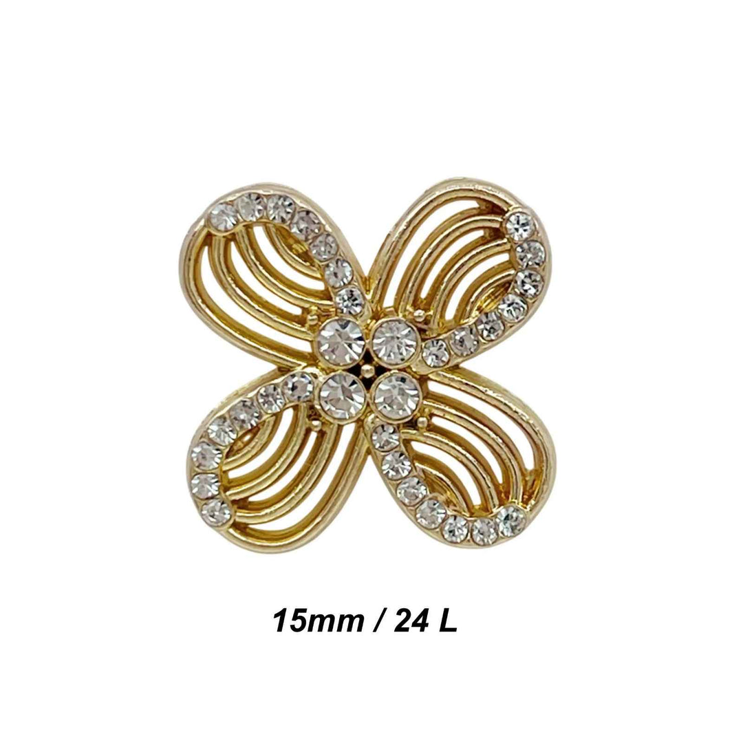 Floral Rhinestone Metal Buttons | 15mm(24L), 18mm(28L) & 20mm(32L)