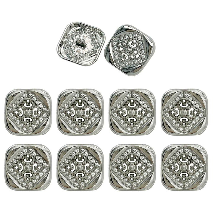 Silver Crystal Lion Brooch & Square Button Combo Pack