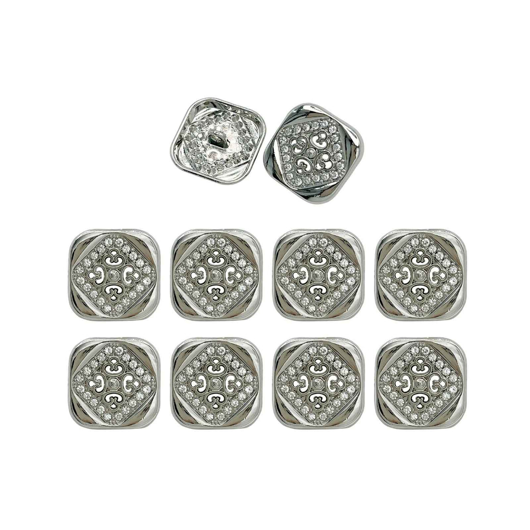 Silver Crystal Lion Brooch & Square Button Combo Pack