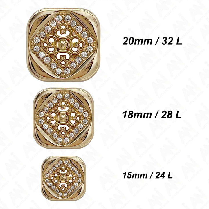 Square Crystal Metal Buttons | 15mm(24L), 18mm(28L) & 20mm(32L)