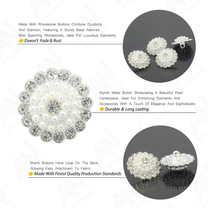 Silver Dome Style Pearl Metal Buttons | 18mm(28L)