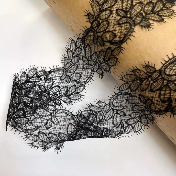 Black Floral Lace | Width 8.6cm (3.4 inches) 86mm