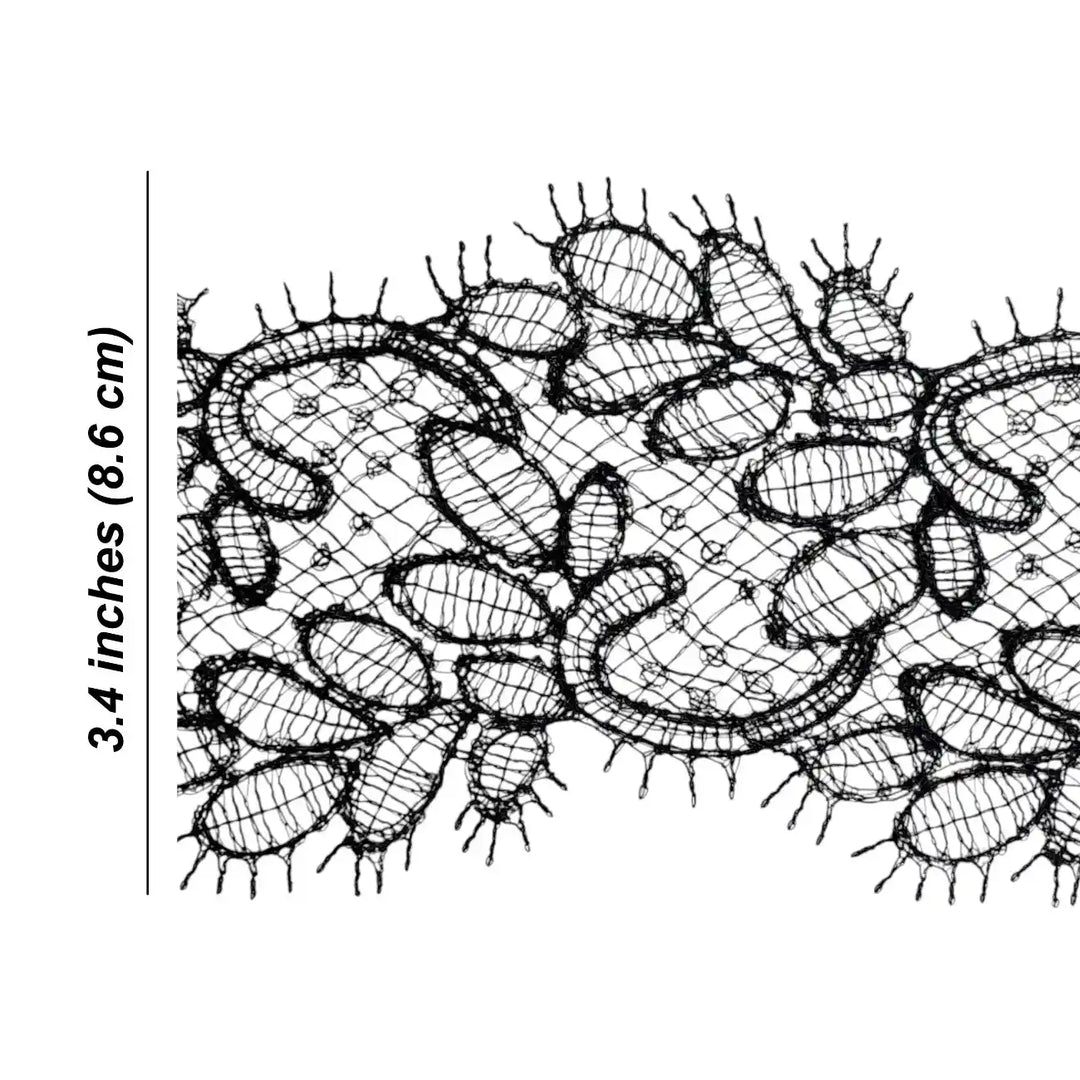 Black Floral Lace | Width 8.6cm (3.4 inches) 86mm