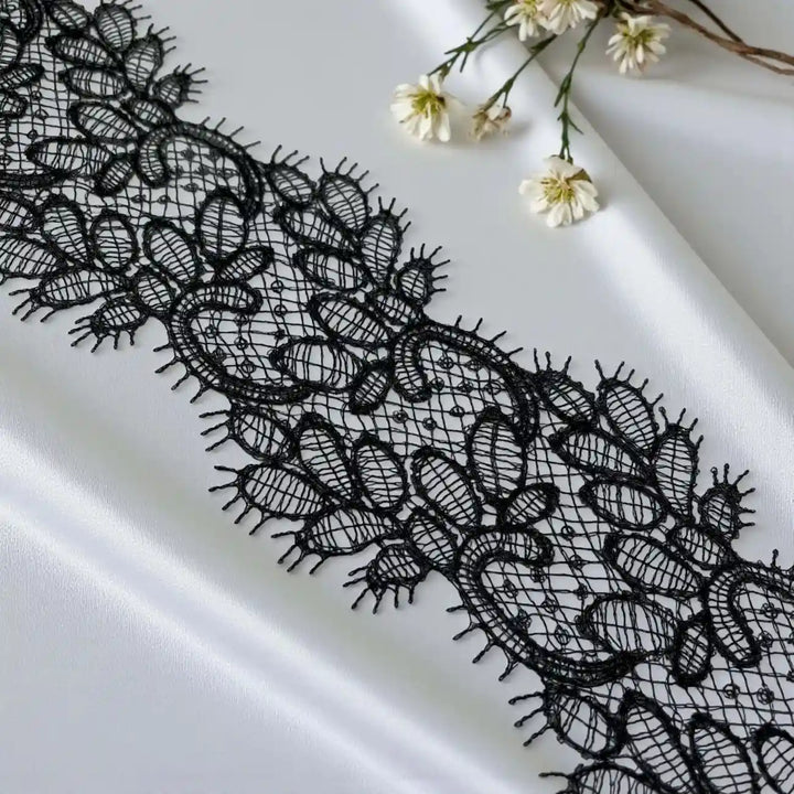 Black Floral Lace | Width 8.6cm (3.4 inches) 86mm