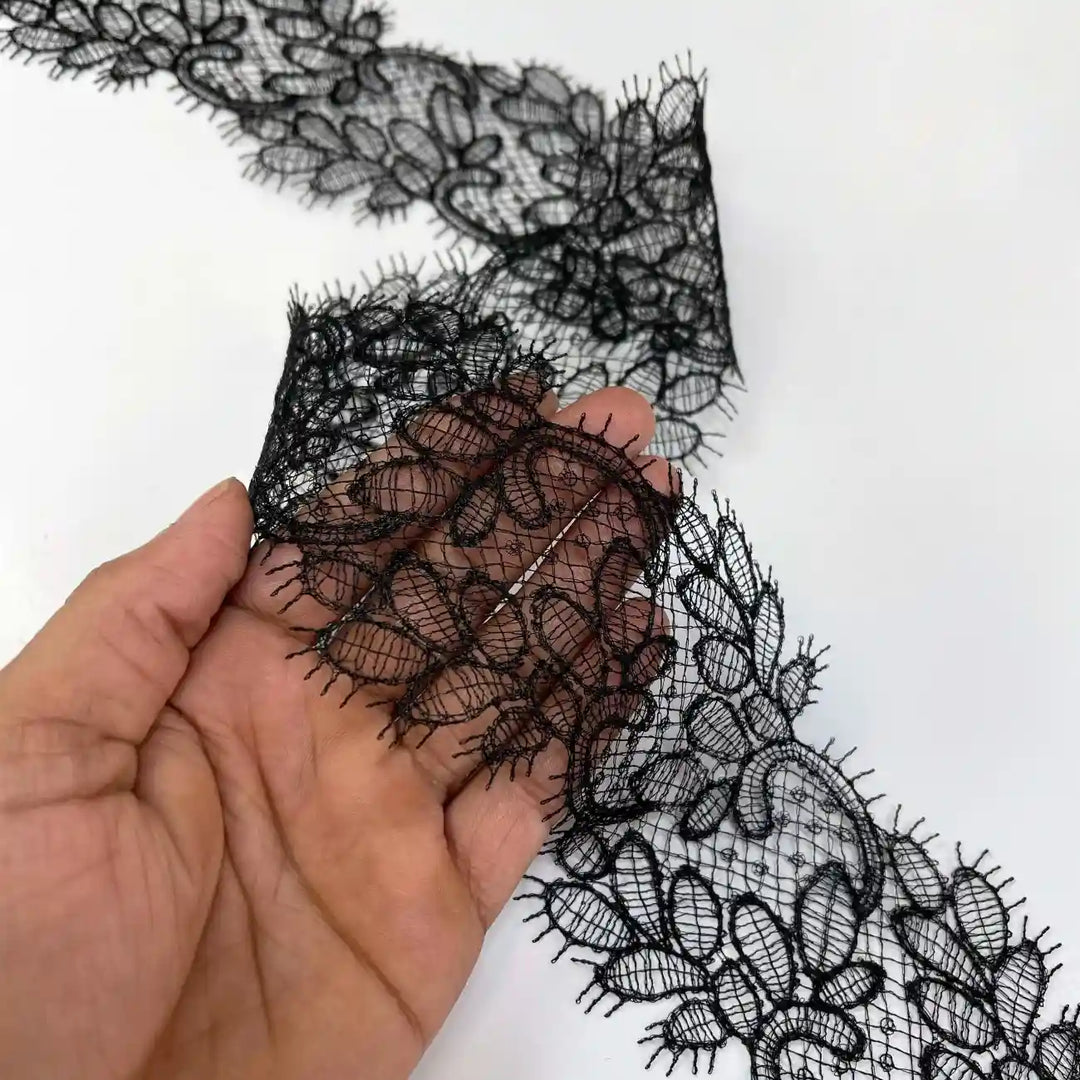 Black Floral Lace | Width 8.6cm (3.4 inches) 86mm