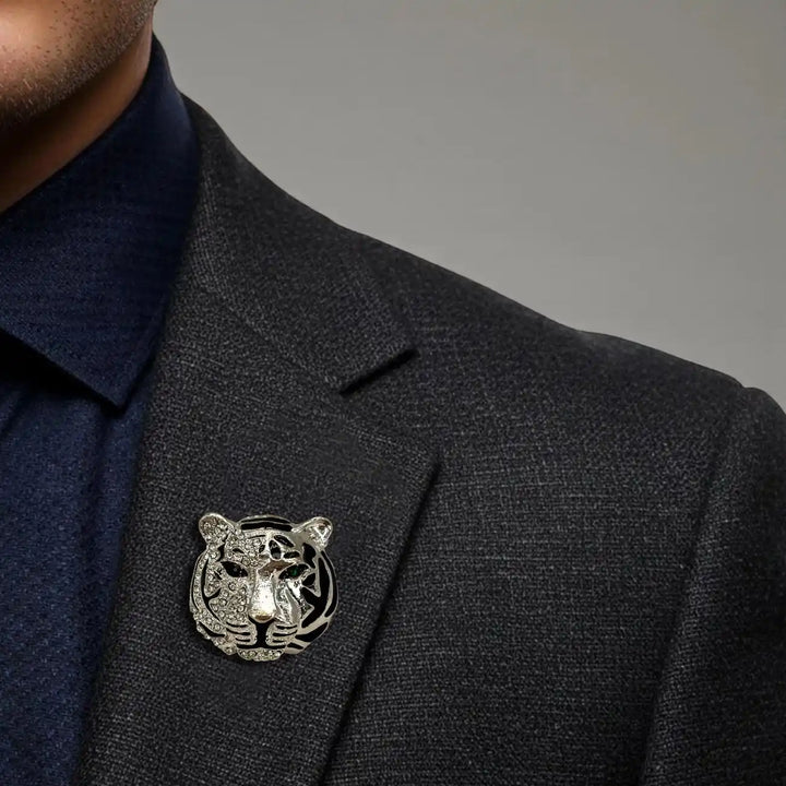 Rhinestone Tiger Brooch