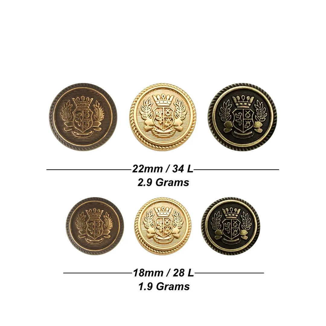 Imperial Gold Crest Metal Button | 18mm(28L) & 22mm(34L)