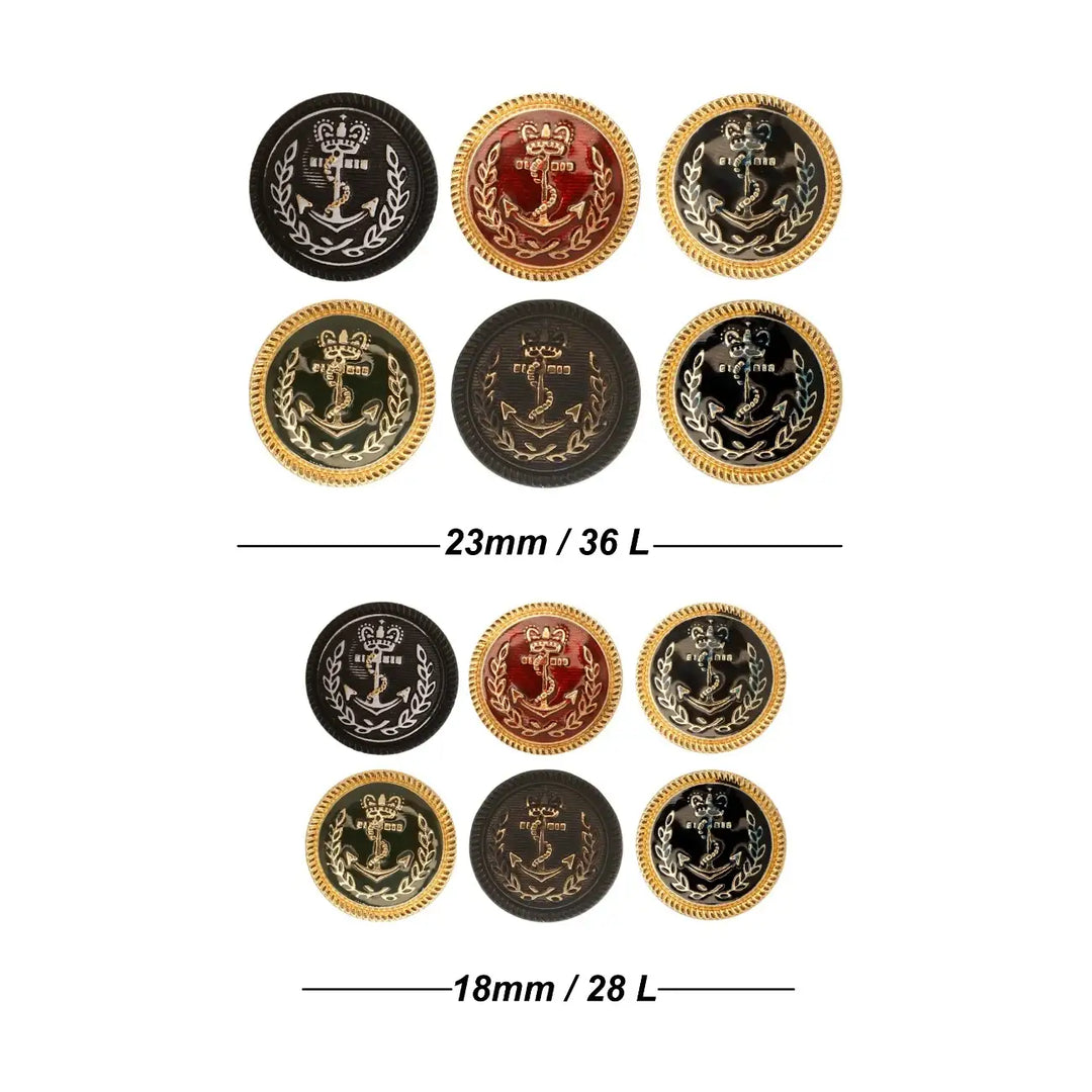 Anchor Style Metal Buttons | 18mm(28L) & 23mm(36L)