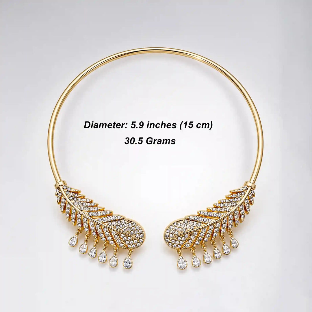 Crystal-Encrusted Gold Feather Torque Necklace