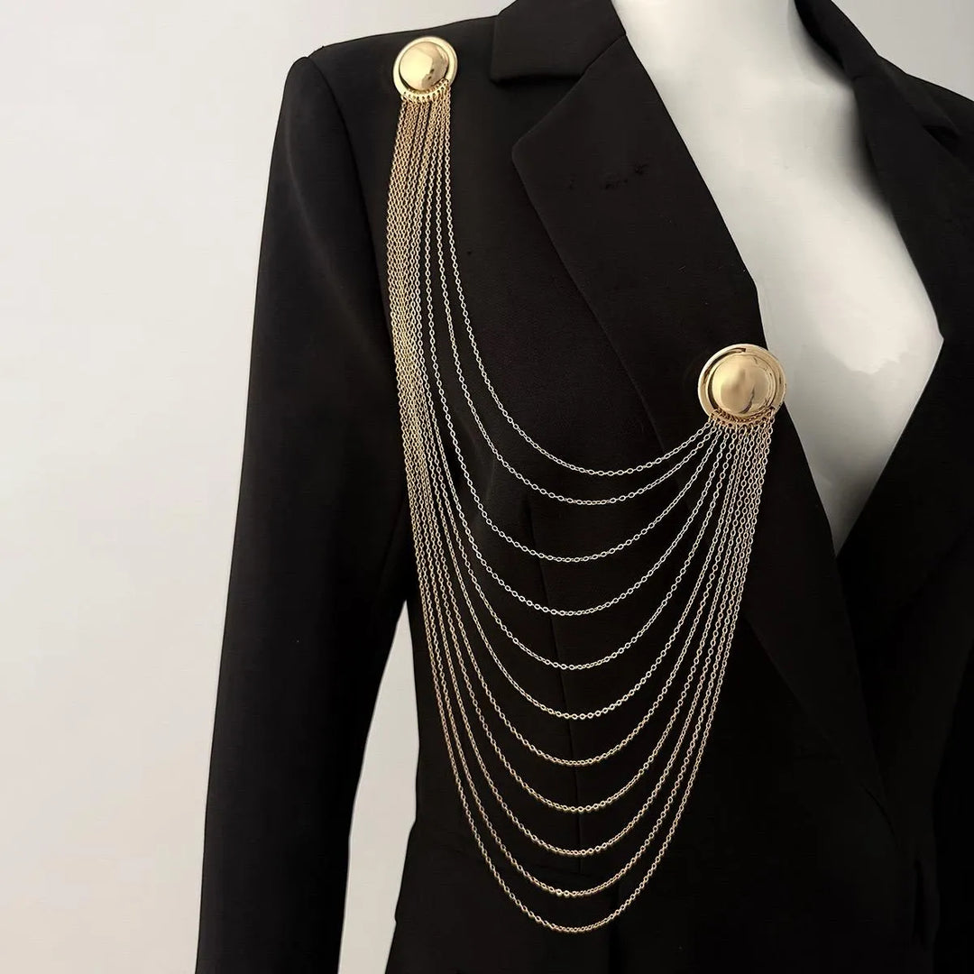Layered Chain Brooch for Blazer – Pin Tassel Brooch