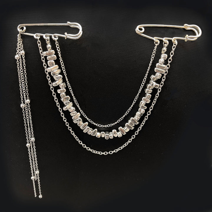 Silver Nugget Chain Safety Pin Brooch