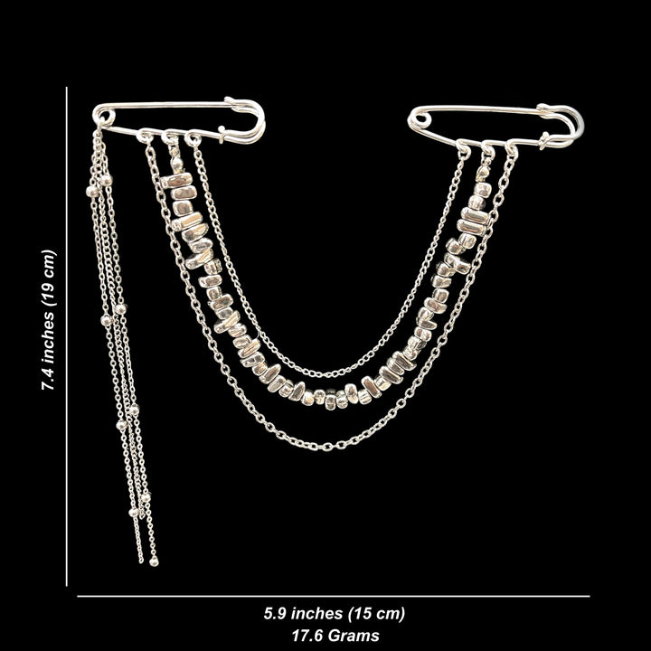 Silver Nugget Chain Safety Pin Brooch