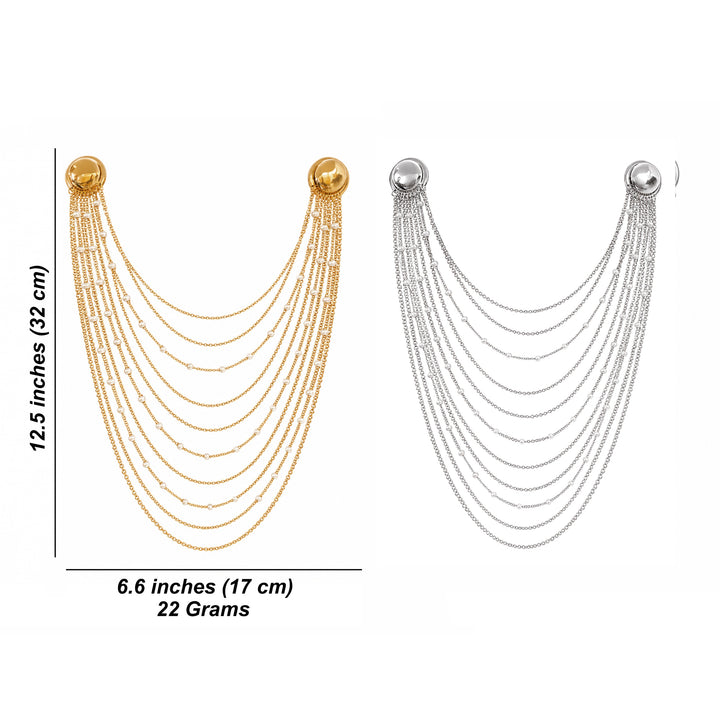 Layered Pearl Chain Brooch with Dome Pins – Gold & Silver