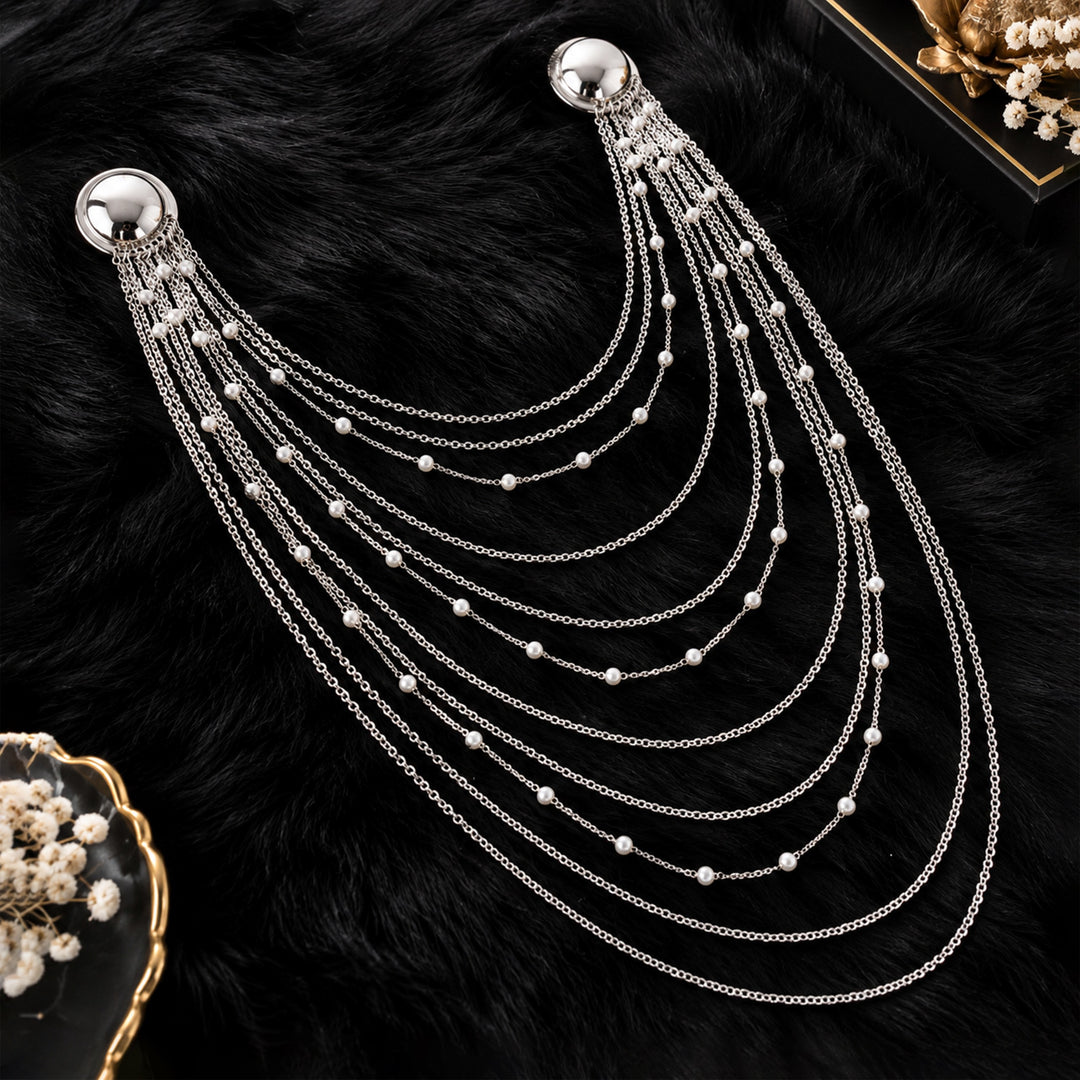 Layered Pearl Chain Brooch with Dome Pins – Gold & Silver