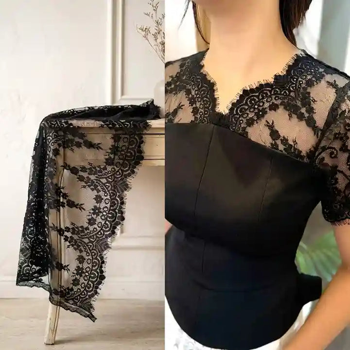 Black Chantilly Lace Border for Saree, 31 cm (3 Metres)