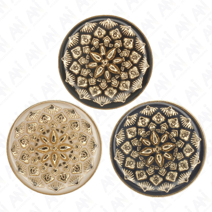 Black and Gold Intricate Floral Buttons