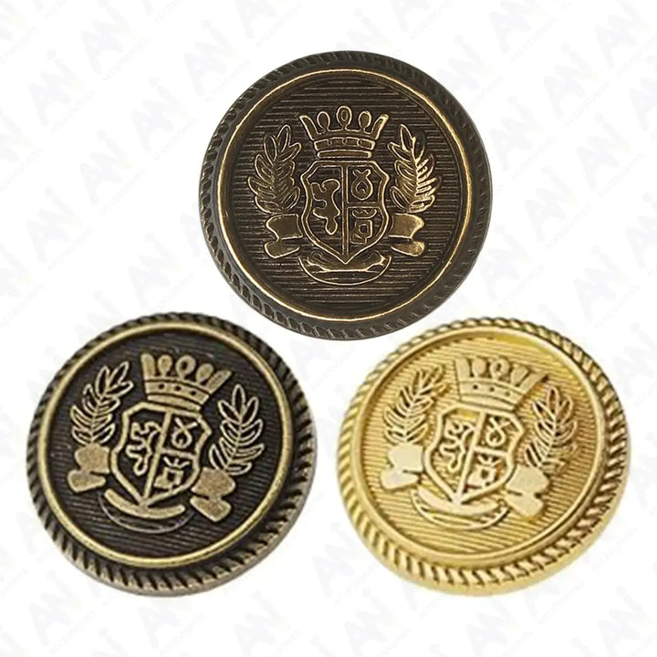 Royal Crest Antique Gold Metal Buttons | 18mm(28L) & 21mm(34L)