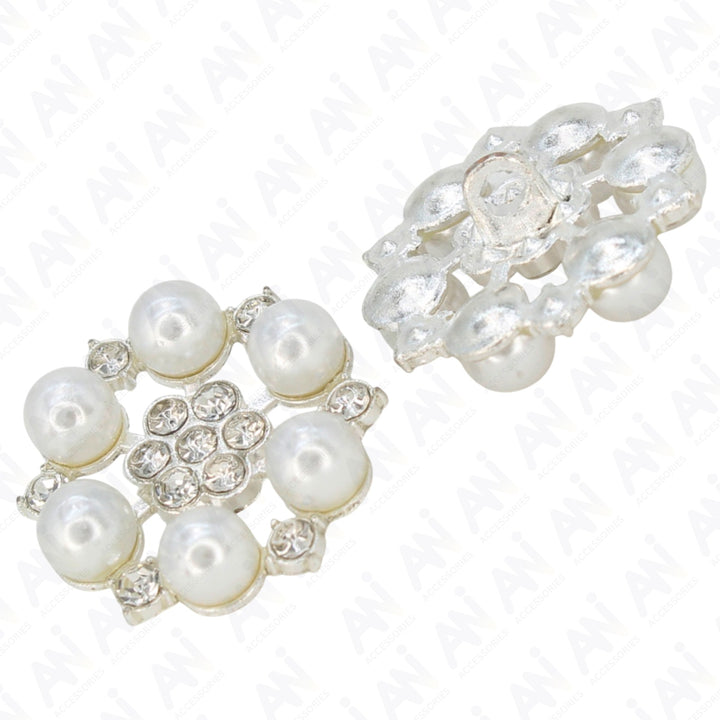 Pearl Floral Style Silver Buttons