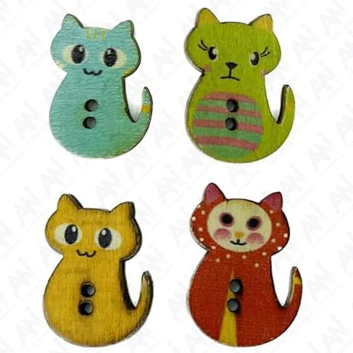 Wooden Cute Kitty Buttons(Set of 6 Buttons)