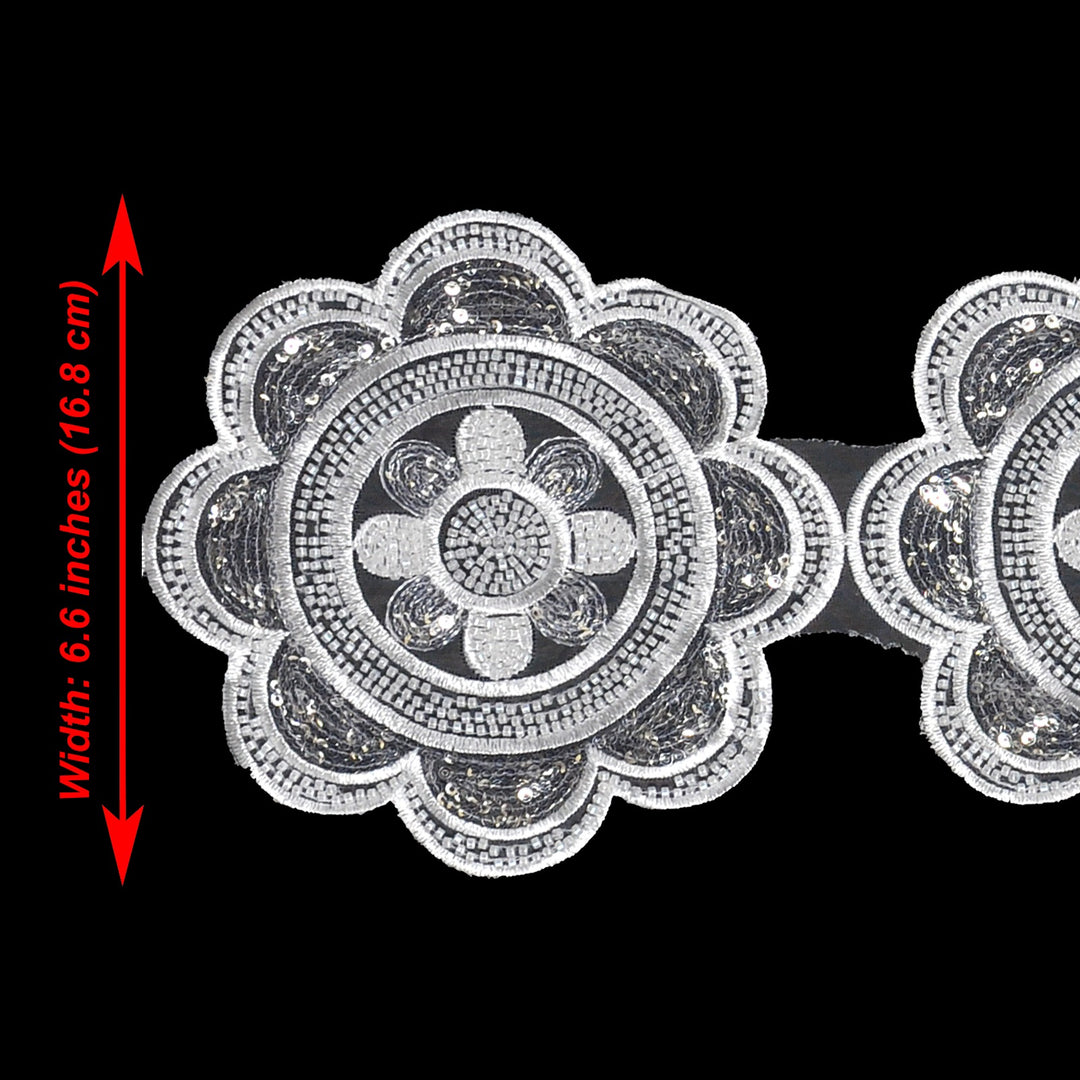 Beaded cut work Floral Chakra Lace Trim on net | 1 meter
