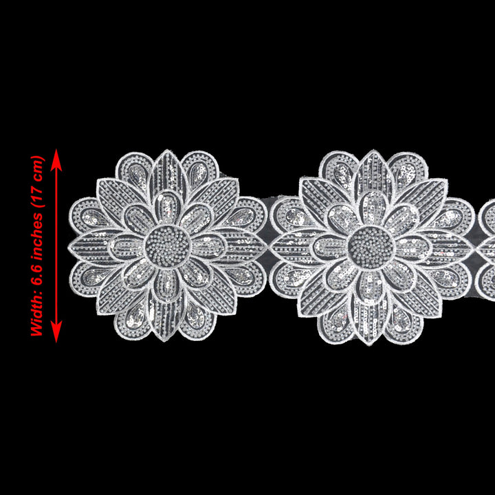 Beaded cut work Sunflower Lace Trim on net | 1 Meter