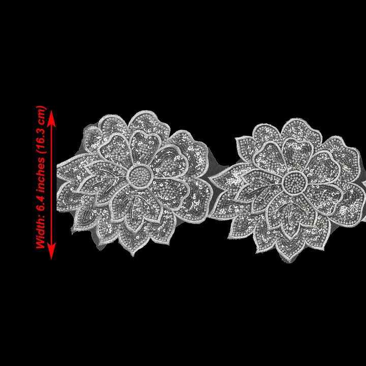 Beaded cut work Lotus Lace Trim on net | 1 meter