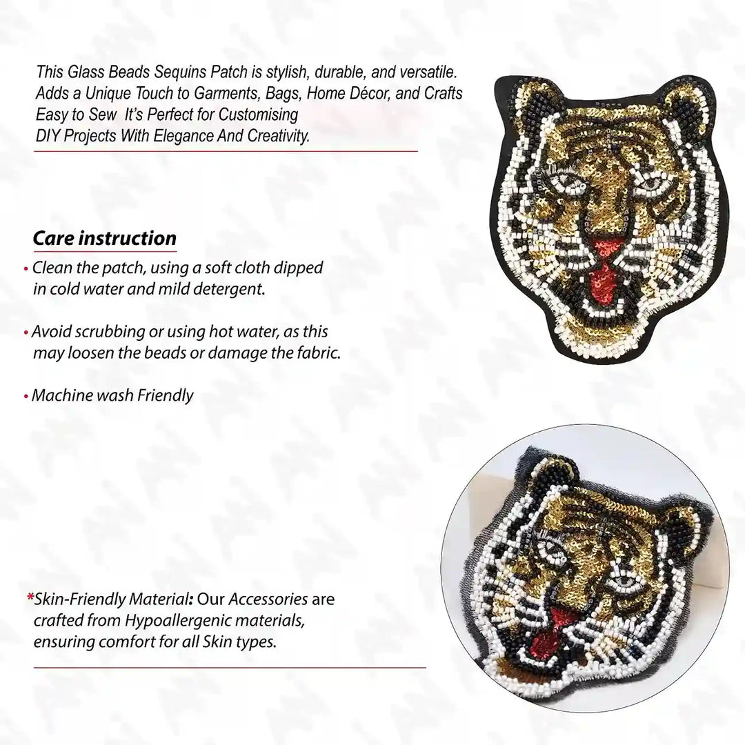 Big & Small size Tiger's Roar Beaded Sew Patch for Denim, Shirt & More