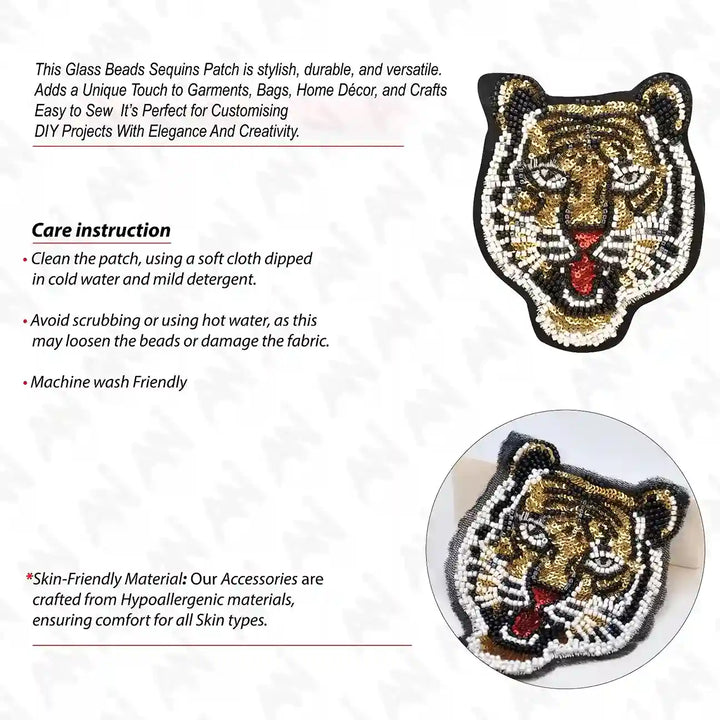 Big & Small size Tiger's Roar Beaded Sew Patch for Denim, Shirt & More