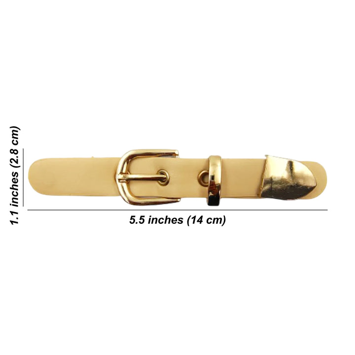 Shiny Gold With Cream PU Prong Belt Buckle