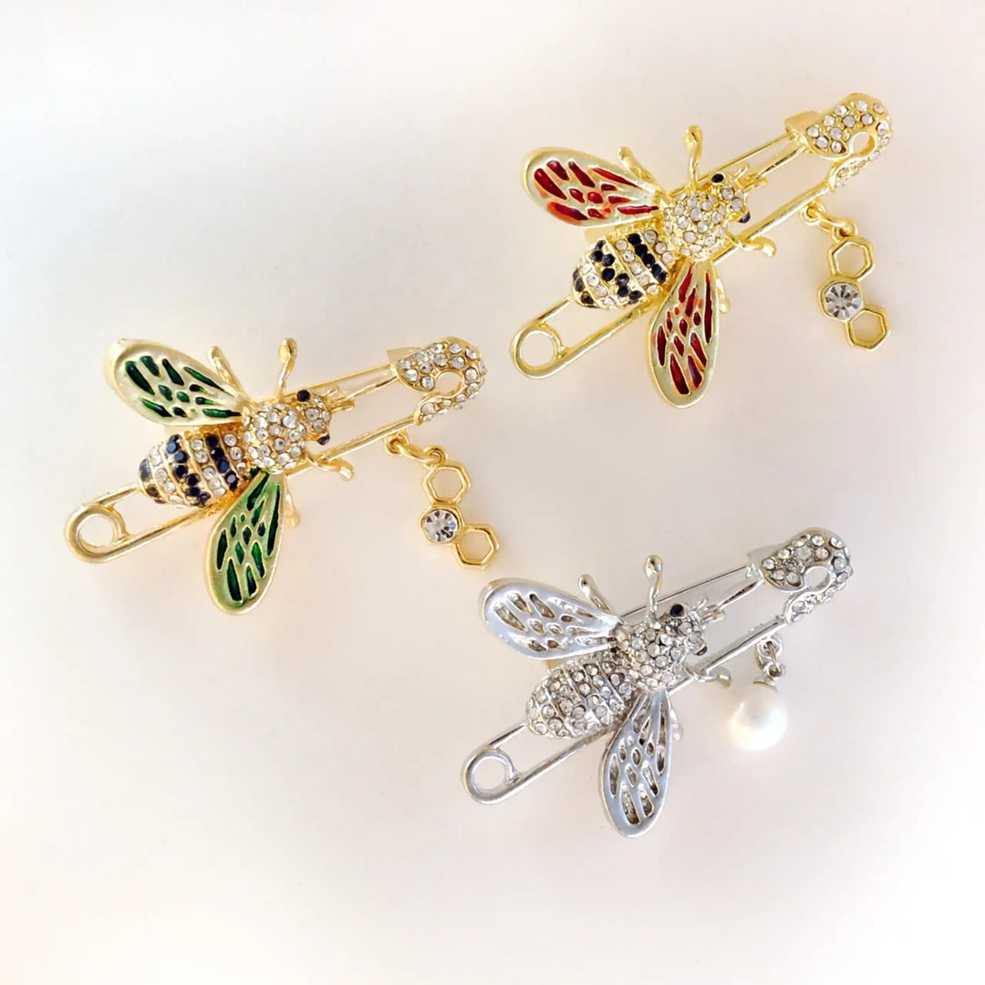 Encrusted Bee Safety Brooch Pin